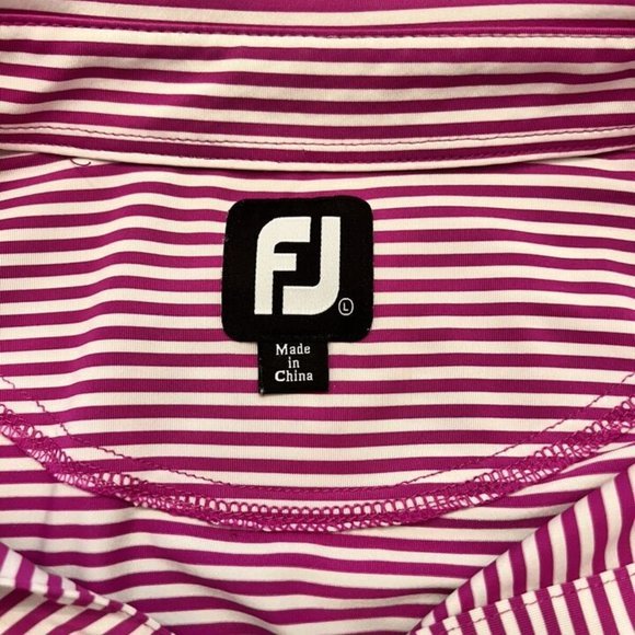 FOOTJOY GOLF SHIRT, Logo, Men's Large, Purple White Striped, Polyester & Spandex - Picture 3 of 4